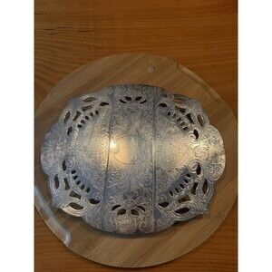 Vintage  Oval Pierced Silver Plate Metal Expandable Trivet